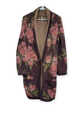 Free People Brown Rose Floral Cardigan Alpaca Wool